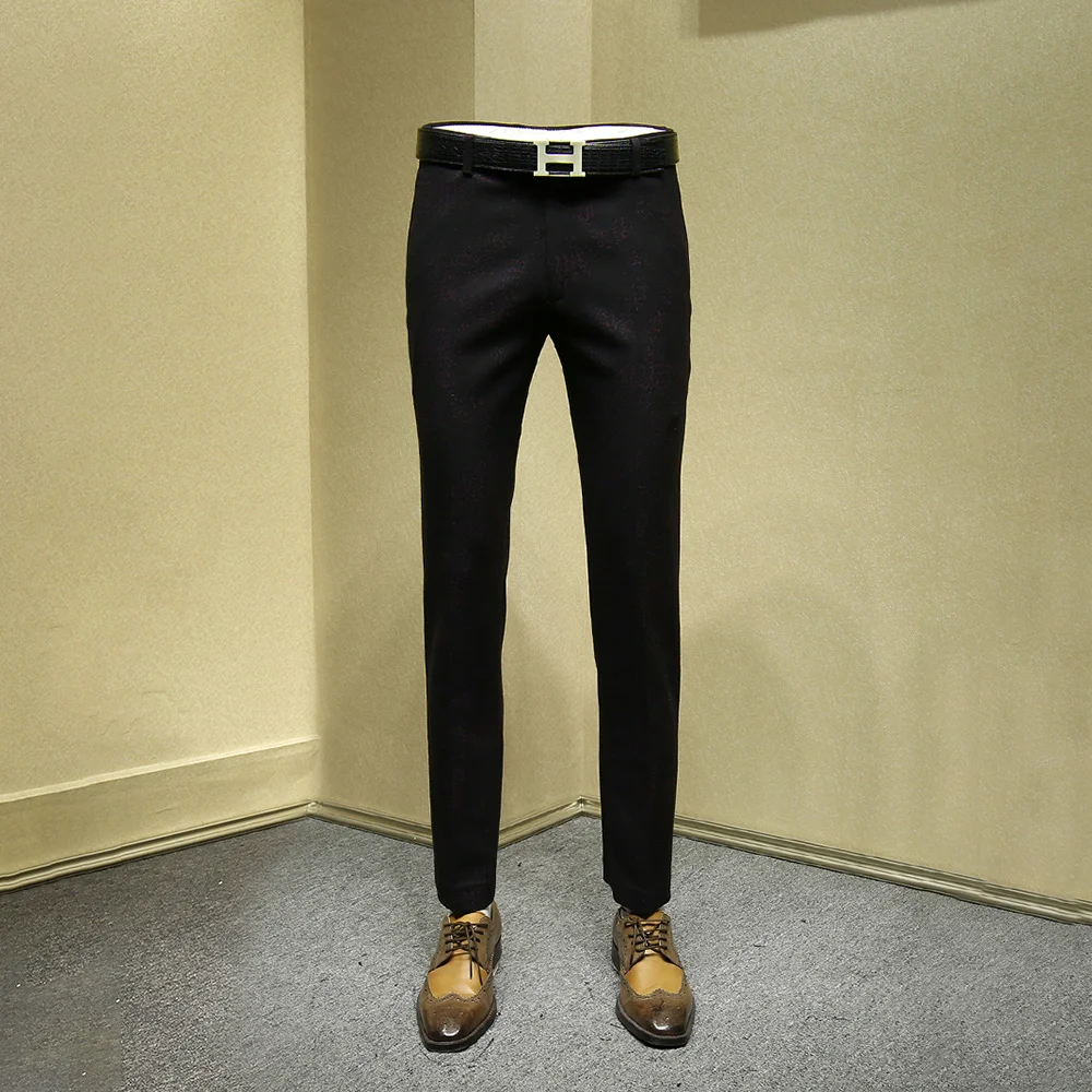 men long formal pants young man black jacquard suit pants office trousers mens dress pants slim dress pant for men plus size 36