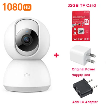 Add EU Plug 32G Xiaomi Mijia умная камера Веб-камера 360 Угол видео камера 1080P WiFi панорамирование ночного видения двухсторонний аудио мониторинг для детской безопасности - Цветной: Add EU Plug 32G