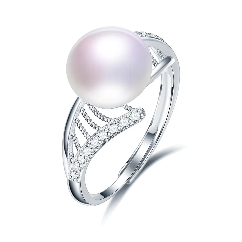 Высокое качество 10 мм Кольцо из натурального жемчуга, 925 пробы серебряные кольца для женщин обручальное кольцо Свадебные Кольца из серебра 925 пробы, ювелирные изделия - Цвет камня: Белый