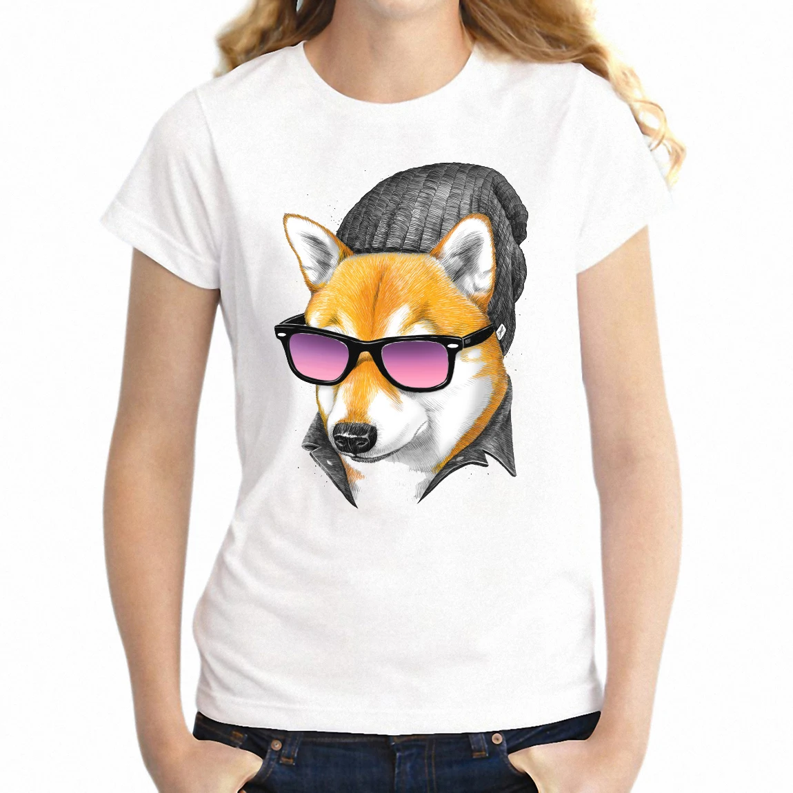 

Women's T Shirt Cool Dog In Winter Awesome Girl's Tee