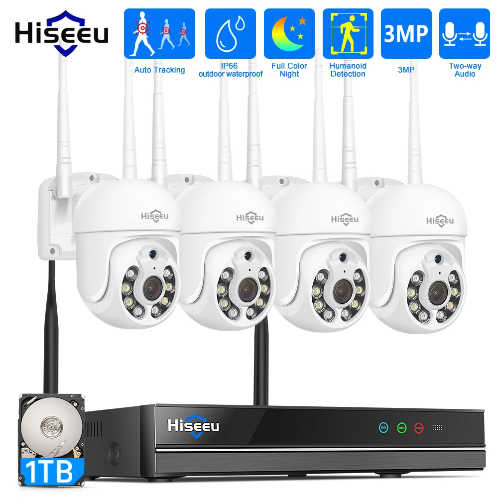 Hiseeu Беспроводная 3-мегапиксельная PTZ цифровая зум CCTV Wifi IP камера видеонаблюдения