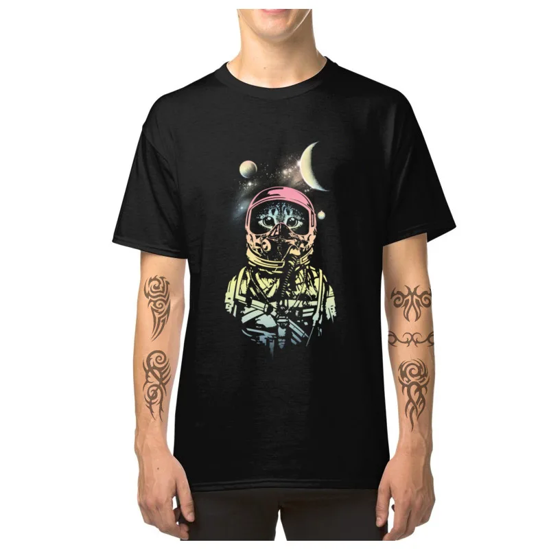 Retro Mens Tops & Tees Catstronaut_355 3D Printed T Shirt All Cotton Short Sleeve Printed Tops Shirt O-Neck Drop Shipping Catstronaut_355 black