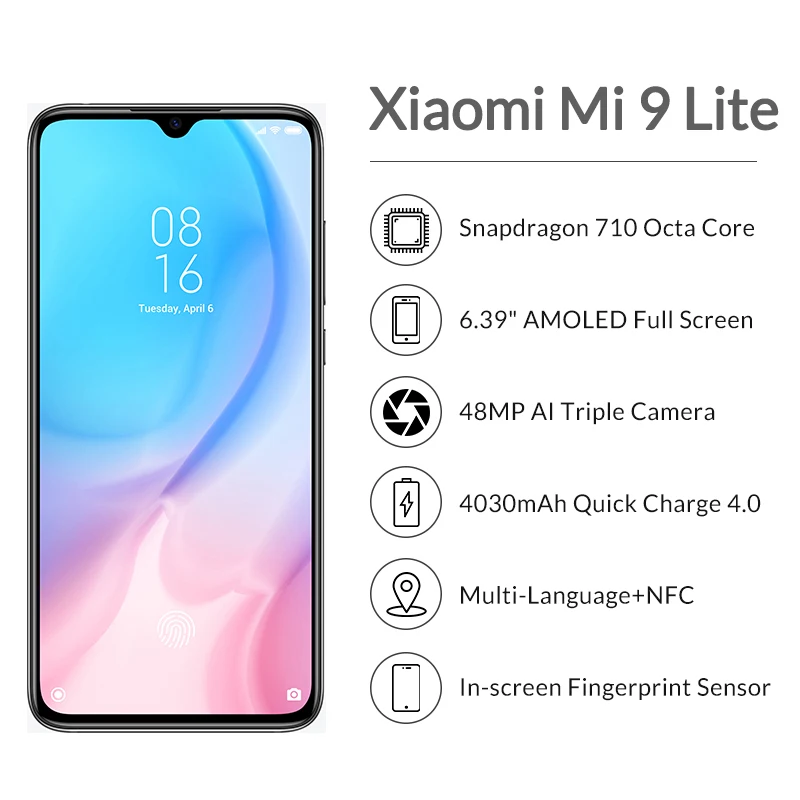 Глобальная версия, Xiaomi Mi 9 Lite, Восьмиядерный процессор Snapdragon710, 6 ГБ, 128G, мобильный телефон, 6,39 дюймов, AMOLED, камера 48 МП, 4030 мАч, мобильный телефон