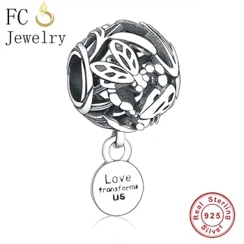 

FC Jewelry Fit Original Brand Charm Bracelet 100% 925 Silver Openwork Dragonfly Love Transforms Us Bead For Making Berloque