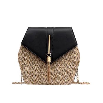 

Women Retro Weave Leather Tassel Chain Bag Crossbody Bag Shoulder Bags Fashion hexagonal diamond stitching woven bag 2020 пакет
