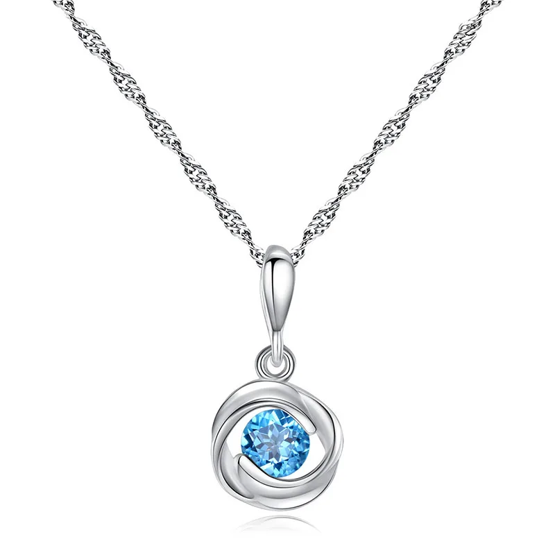 

Blue CZ Pendant Necklace Silver 925 Cubic Zirconia Water-wave Chain Geometric Necklace Women Jewelry Colar Valentines Day Gift