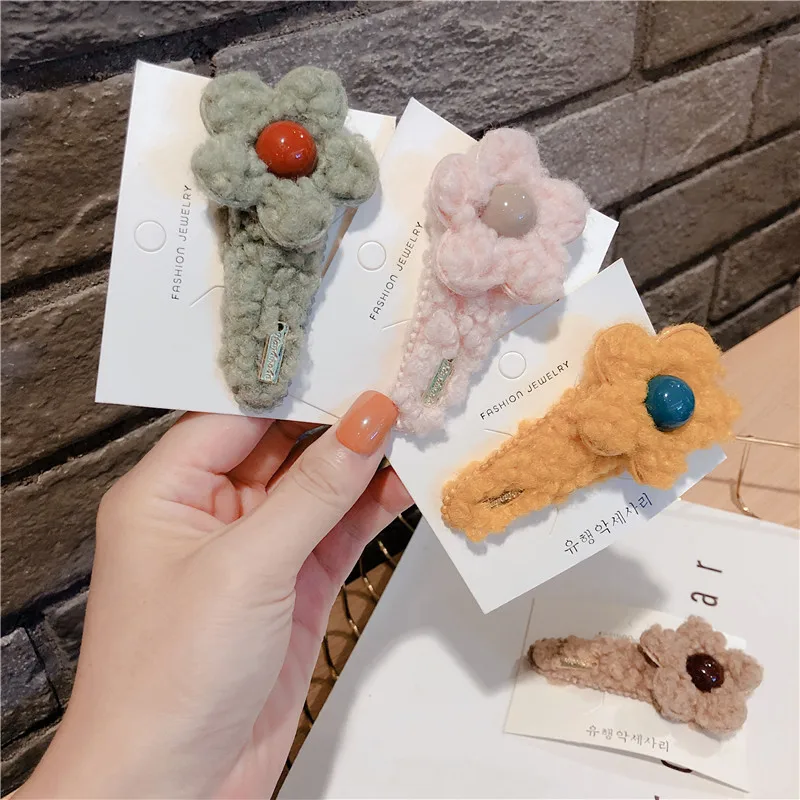 Корейские однотонные шерстяные милые осенне-зимние детские заколки с цветами для девочек, заколки для волос, Accessories-JQC5-W5 для волос