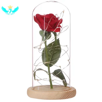 

Birthday Gift Beauty and the Beast Red Rose Fallen Petals in a Glass Dome on a Wooden Base for Christmas Valentine's Gifts TON