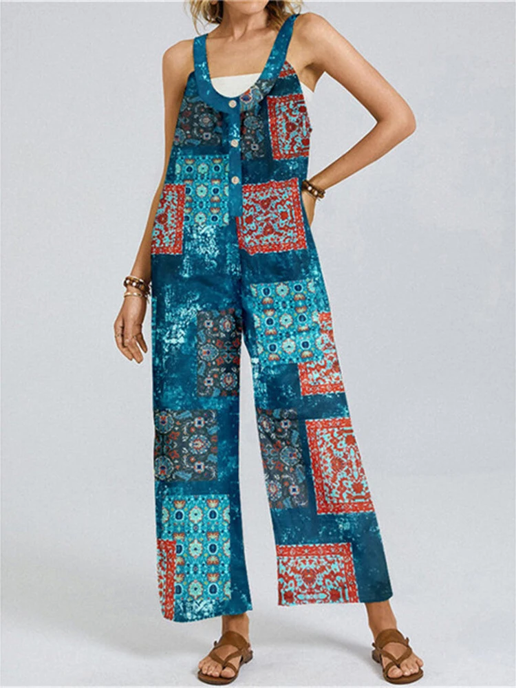 CHYAOWU Retro Print Rompers High Waist Women's Jumpsuit loose Ankle-Length Wide Leg Pants Jumpsuits Clothing Combinaison Femme