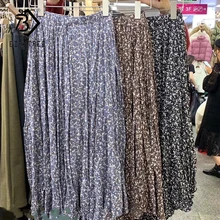 Корейская версия из осень-зима толстые Повседневное в ретро-стиле, юбка с цветочным принтом, Для женщин шифоновое платье средней Длина юбки B9N903M