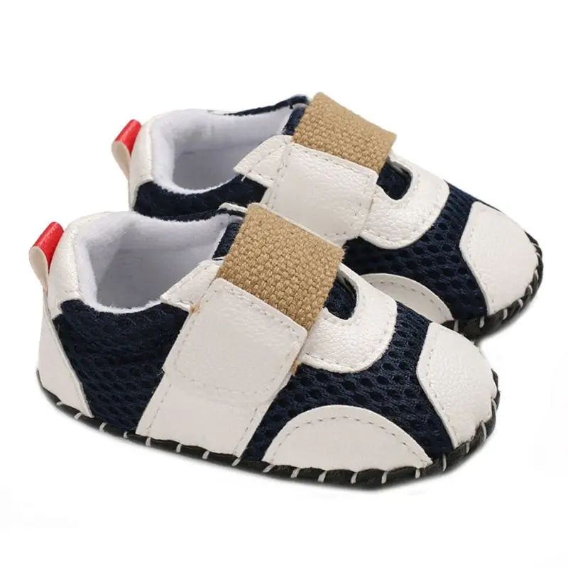 

Baby Boy Faux Leather Slip On Shoes Mesh Patchwork Infant Toddler Anti-Slip Rubber Soft Sole First Walking Low Top Sneakers 0-1T