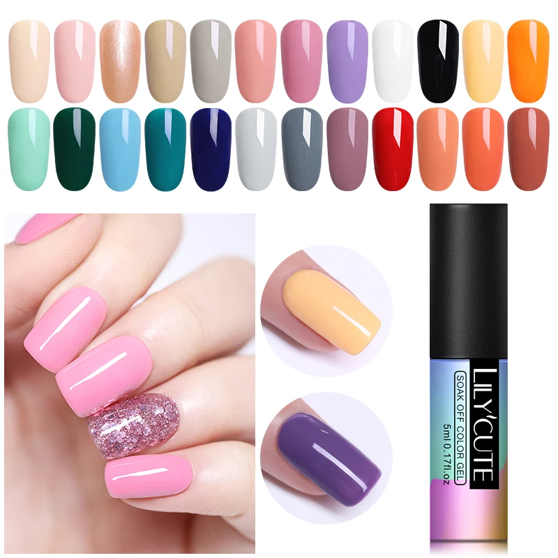 

LILYCUTE 5ml Gel Nail Polish Soak Off UV Gel Semi Permanent Soak Off UV Gel Varnish Long Lasting Grey Coffee Nail Art Polish