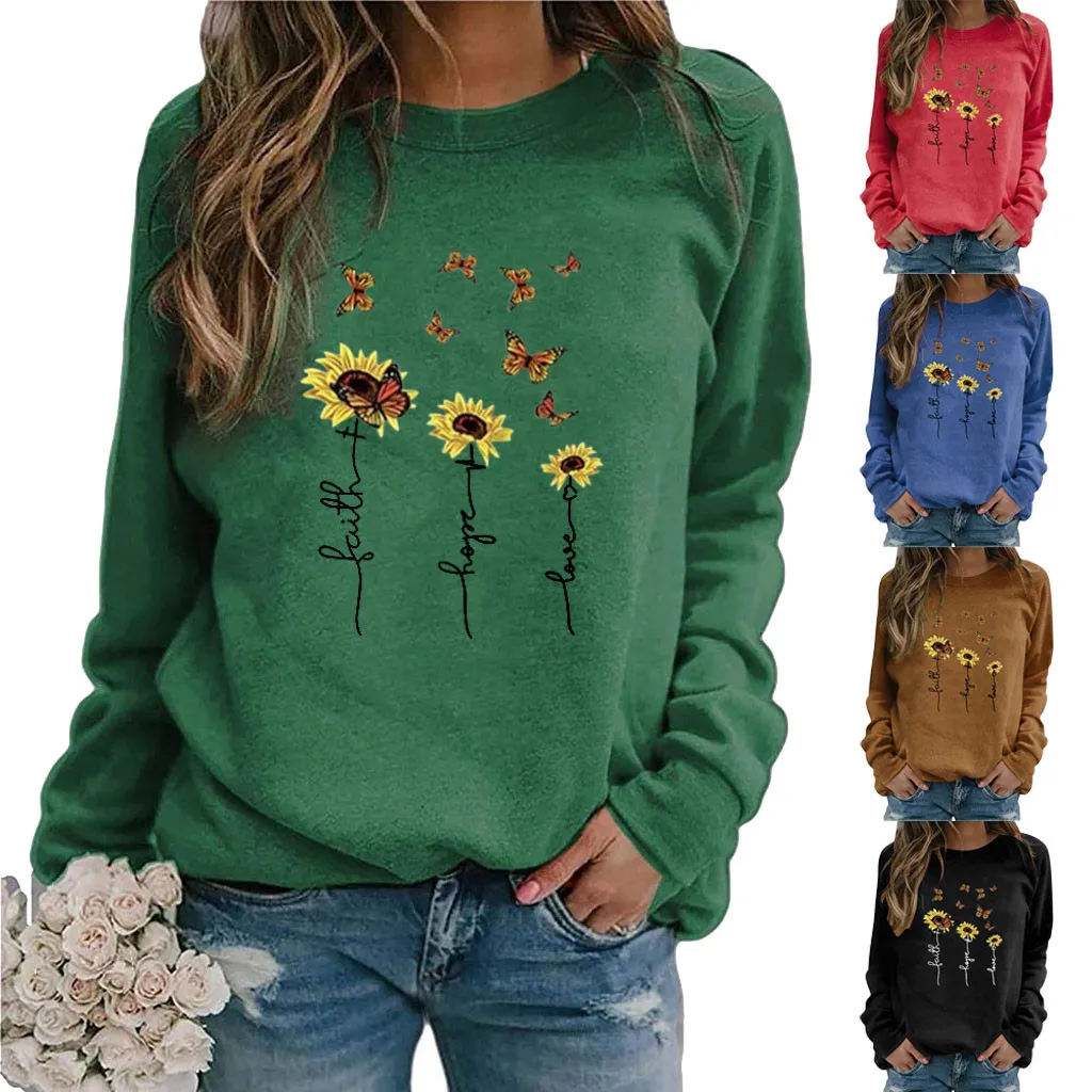 CHAMSGEND Women Sweatshirt Autumn Women's Plus Size Pullover Long Sleeve Casual sport running Loose Shirt Blouse | Женская одежда