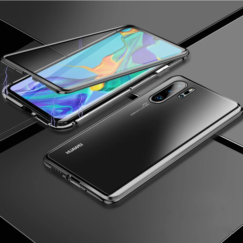 

Case For Huawei Mate20Pro P20 P30 Pro Nova 3i 4 5 Pro Mate20X Mate20Lite Cover Front Back Clear Glass Magnetic Metal Bumper Case