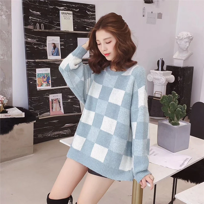 

2019 New O-Neck Sweet Knitted Sweater Women Harajuku Loose Long Pullover Pull Sweaters Femme jersey mujer Kawaii Jumper