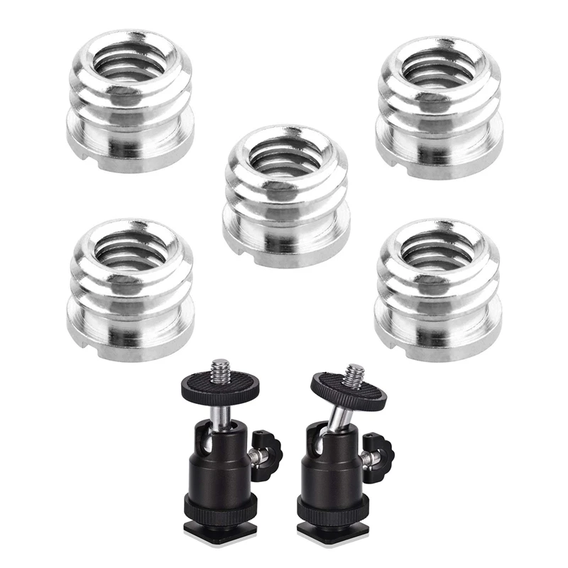 5 Pcs 1/4 Inch to 3/8 Convert Screw Standard Adapter &amp 2 Mini Ball Head with Hot Shoe Mount | Электроника