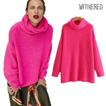 

Withered 2019 BTS winter sweater women england vintage oversize warm loose pull femme pullover turtleneck sweaters women tops
