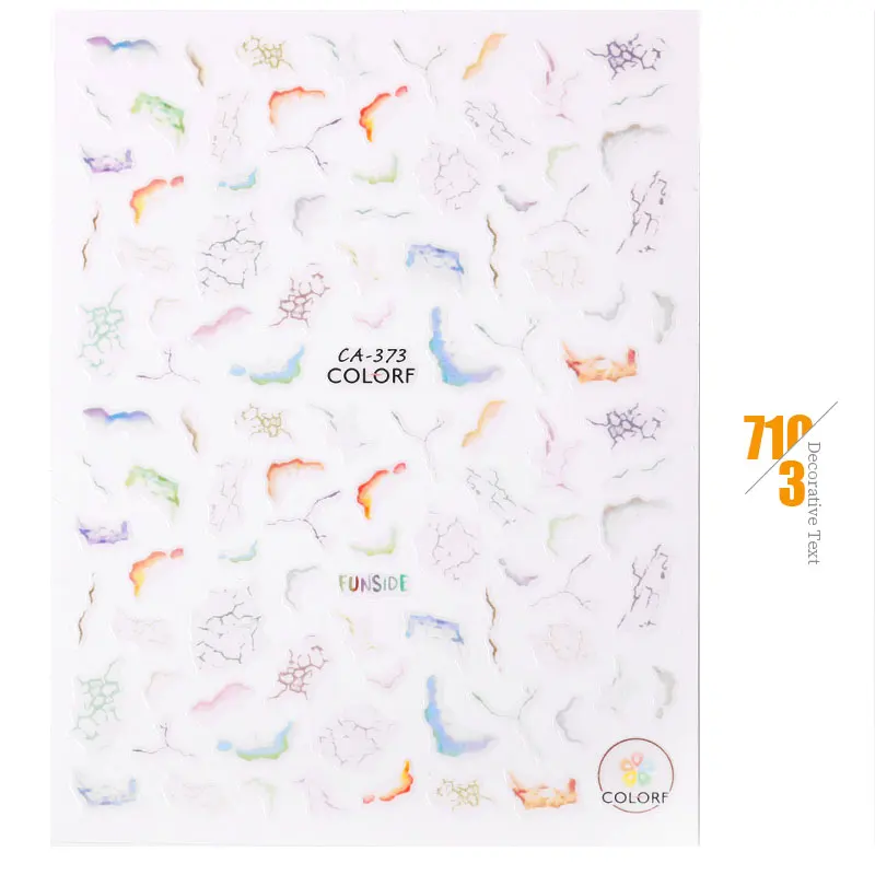 710-3 3D рельефная наклейка для ногтей, белый черный градиент, мраморный клей, сделай сам, маникюрный слайдер, декоративные наклейки для ногтей - Цвет: 710-3