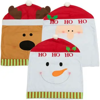 

3pcs/set Christmas Home Dinner Decor Xmas Santa Claus Snowman Deer Chair Back Covers 60x50cm