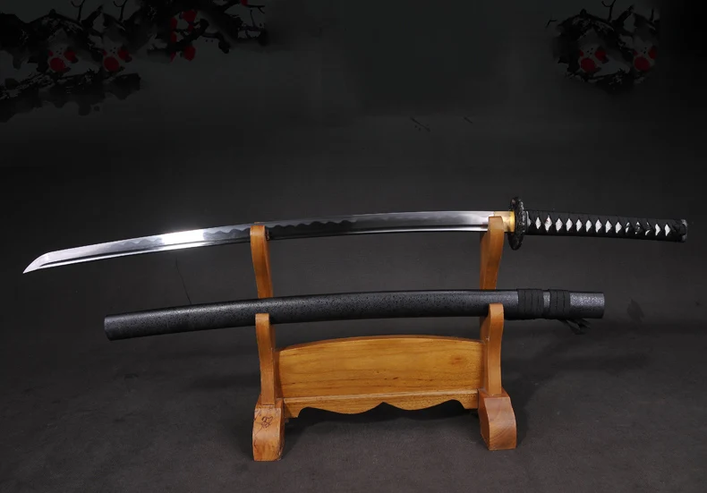 Katana sword 1045 carbon steel blade handmade samurai sharp edge japanese style knife wooden scabbard 41inch - Color: Matt saya