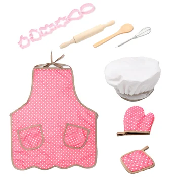 

11pcs/set Role Play House Kitchen Toys Girl Cook Cooking Cookware Children Kitchen Set Baking Tools Apron (Pink)