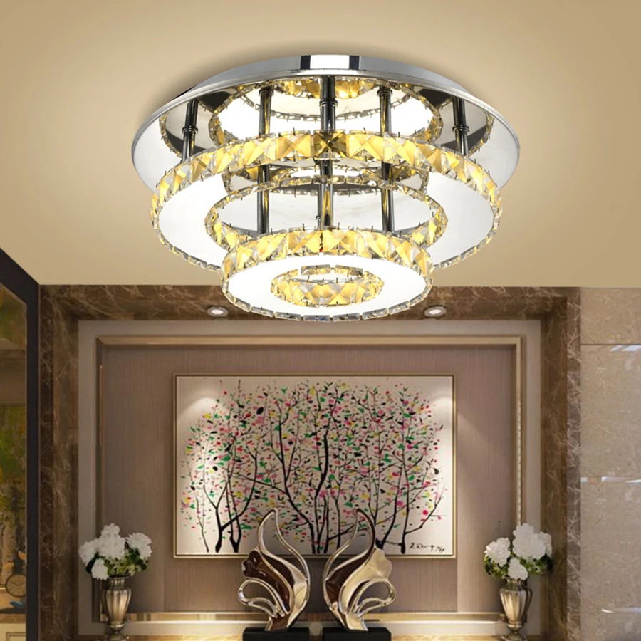 

110V-220V 36W Crystal Double-Layer Round Ceiling Lamp Cold White Warm White Dimmable 30CM Indoor Lighting For Living Room Aisle