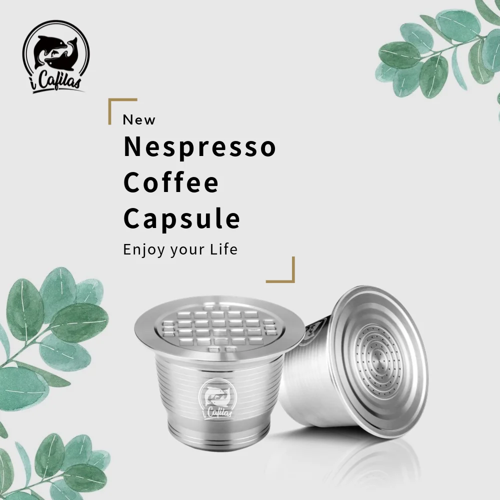 

iCafilas for Nespresso Coffee Capsule Reusable Stainless Steel Coffee Filter Espresso Pod Cup with Tamper for Inissia Machine