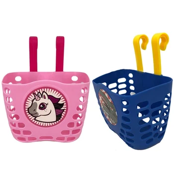 

Children Bike Front Basket Cartoon Thick Plastic Basket Tricycle Stroller Hanging Hollow Storage Bike Shopping Accessories