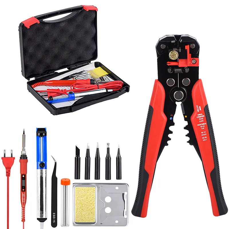 

QHTITEC Multi-Functional Wire Stripper Crimper Cable Cutter Pliers Tool LCD 80W Soldering Iron Current Lead Hand Tools