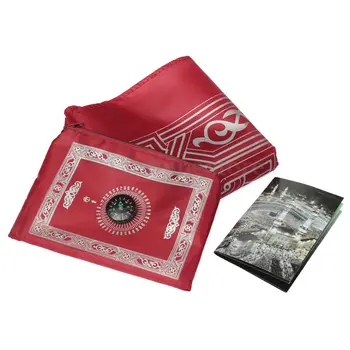 

Folding Pocket Rug Muslim Prayer Rug with Compass Portable Home Blanket Travel Mat Easy Carry Eid Mubarak Prayer Mat for Islamic