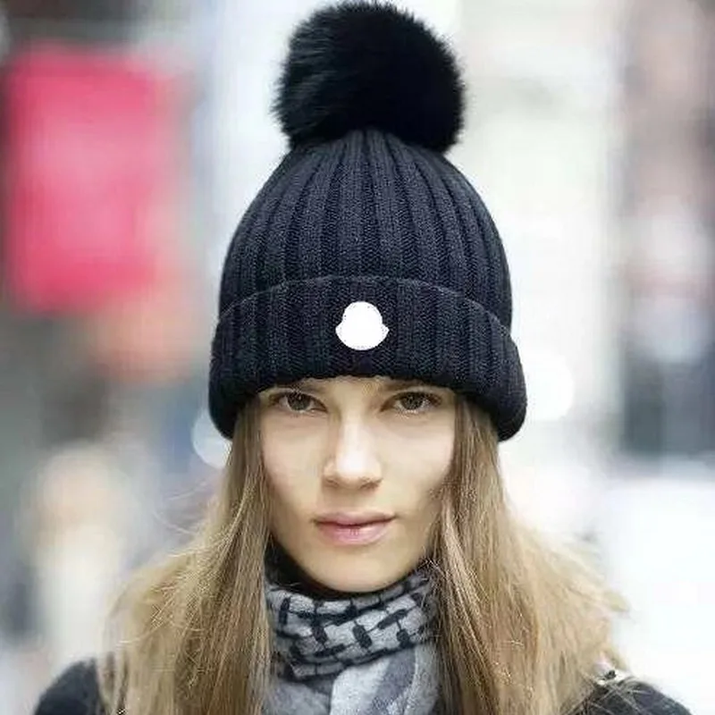 Real Fox Fur Wool Female Cap High Quality Warm Striped Hat Knitted Winter Hats For Women Fashion Thick Beanies