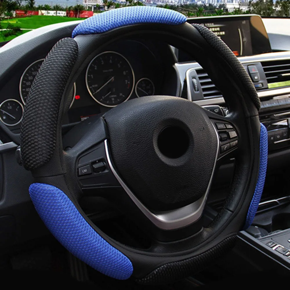 Сетчатый тканевый чехол рулевого колеса автомобиля многоцветная замена старого поврежденного чехла рулевого колеса украшение салона автомобиля - Название цвета: Black Blue