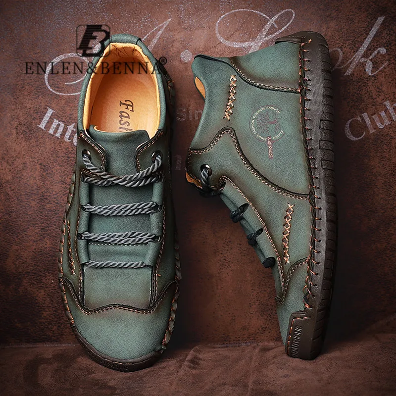 2021 Leather Boots Men Vintage Casual Boots for Men MediumTop Retro Split Sneakers Ankle Shoes Hand Stitching Plus Size 3948