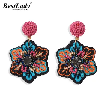 

Best Lady Boho Fashion Handmade Flower Drop Earrings For Women Ethnic Elegant Plant Colorful Earrings Wedding Jewelry Wholesale