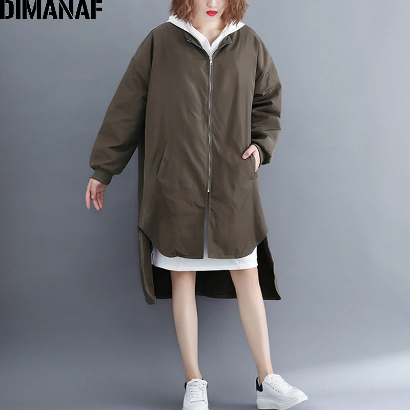 DIMANAF осенне-зимняя верхняя одежда женская куртка пальто большие размеры кардиган на молнии Женская одежда Свободное пальто большого размера черный