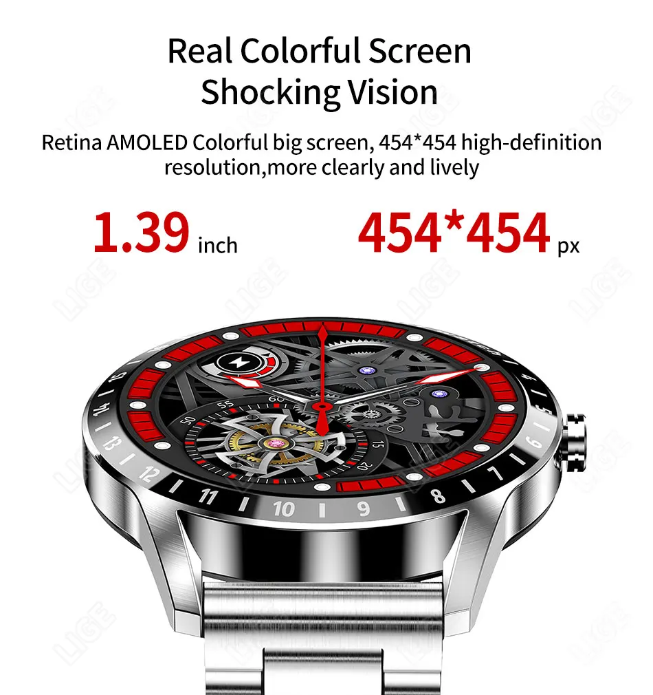 LIGE 2022 New Full Touch Round AMOLED Screen Smart Watch Men Sport Fitness IP68 Waterproof Mens Bluetooth Smartwatch Android iOS
