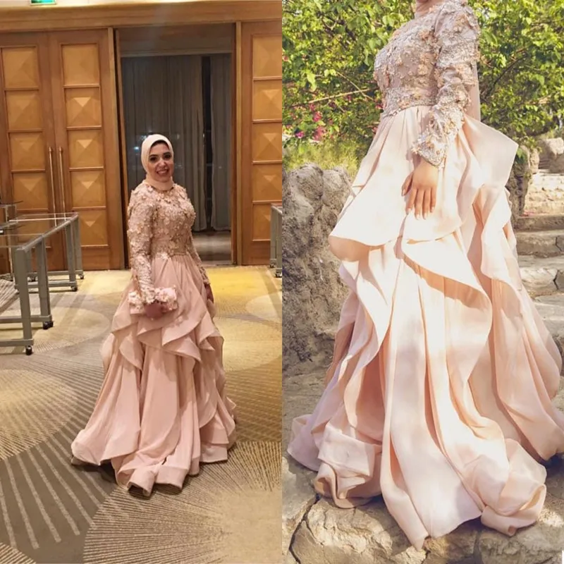 Aso Ebi стильные мусульманские выпускные торжественные платья с длинным рукавом Румяна Розовый 3D цветочный бисером оборками юбка арабский вечернее платье