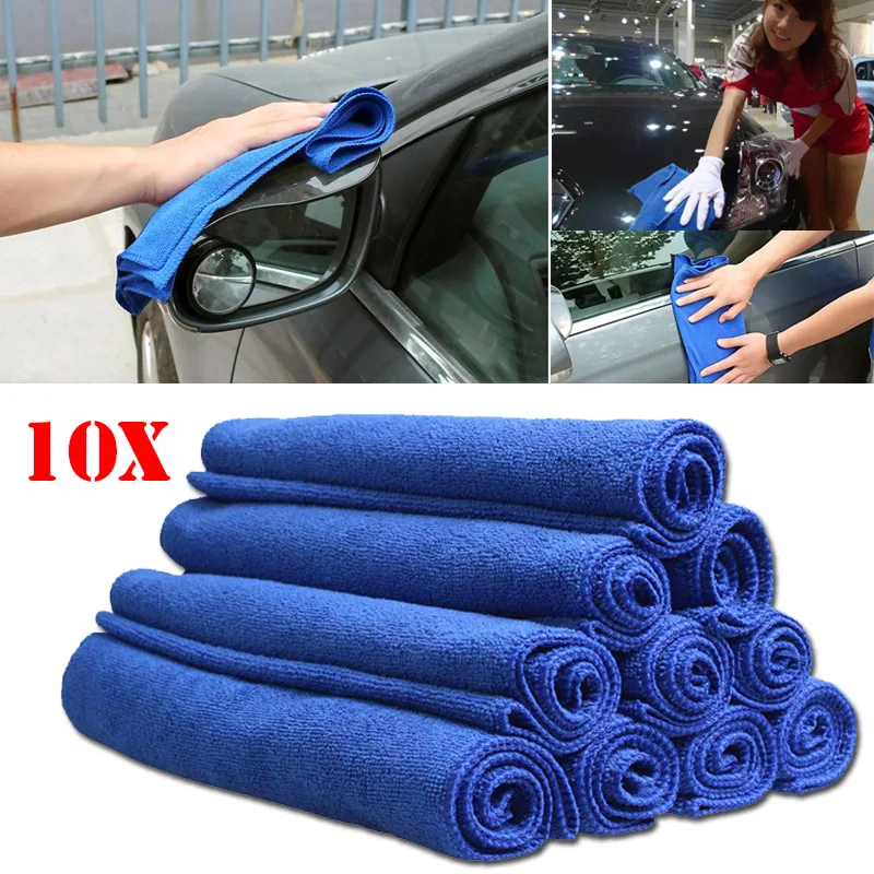 10PCS Microfiber Auto Car Detailing Soft Cloths Wash Towel Duster Blue