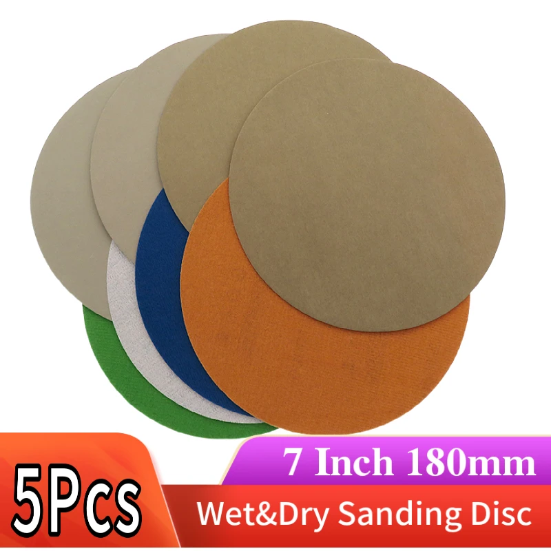 5 pcs 7 Inch Waterproof Sandpaper 180mm Hook & Loop Silicon Carbide Sanding Discs Wet/Dry3000 to 10000 Grit for Polishing