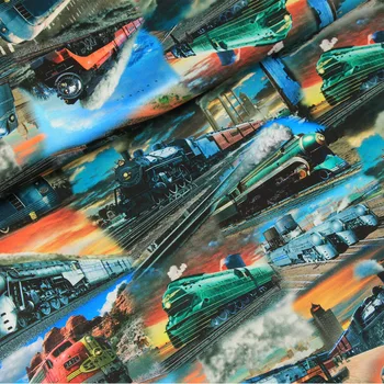 

Half Yard Plain Cotton Fabric With Retro Train Print Handmade DIY Garment Sewing Tissue 100% Cotton CR-728