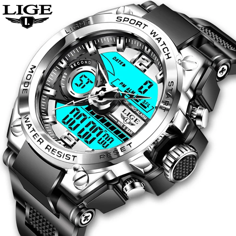 LIGE Top Brand Luxury Watch for Men Fashion Business Quartz Men Watches Silicone Strap Waterproof Casual Sport Relogio Masculino