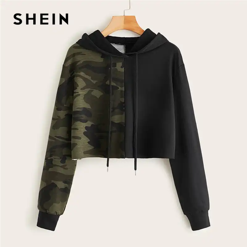 SHEIN Sudadera con capucha de Panel de camuflaje de dos tonos, sudadera  para dama de otoño, corte y costura, sudaderas deportivas informales con  cordón|Sudaderas con capucha y sudaderas| - AliExpress