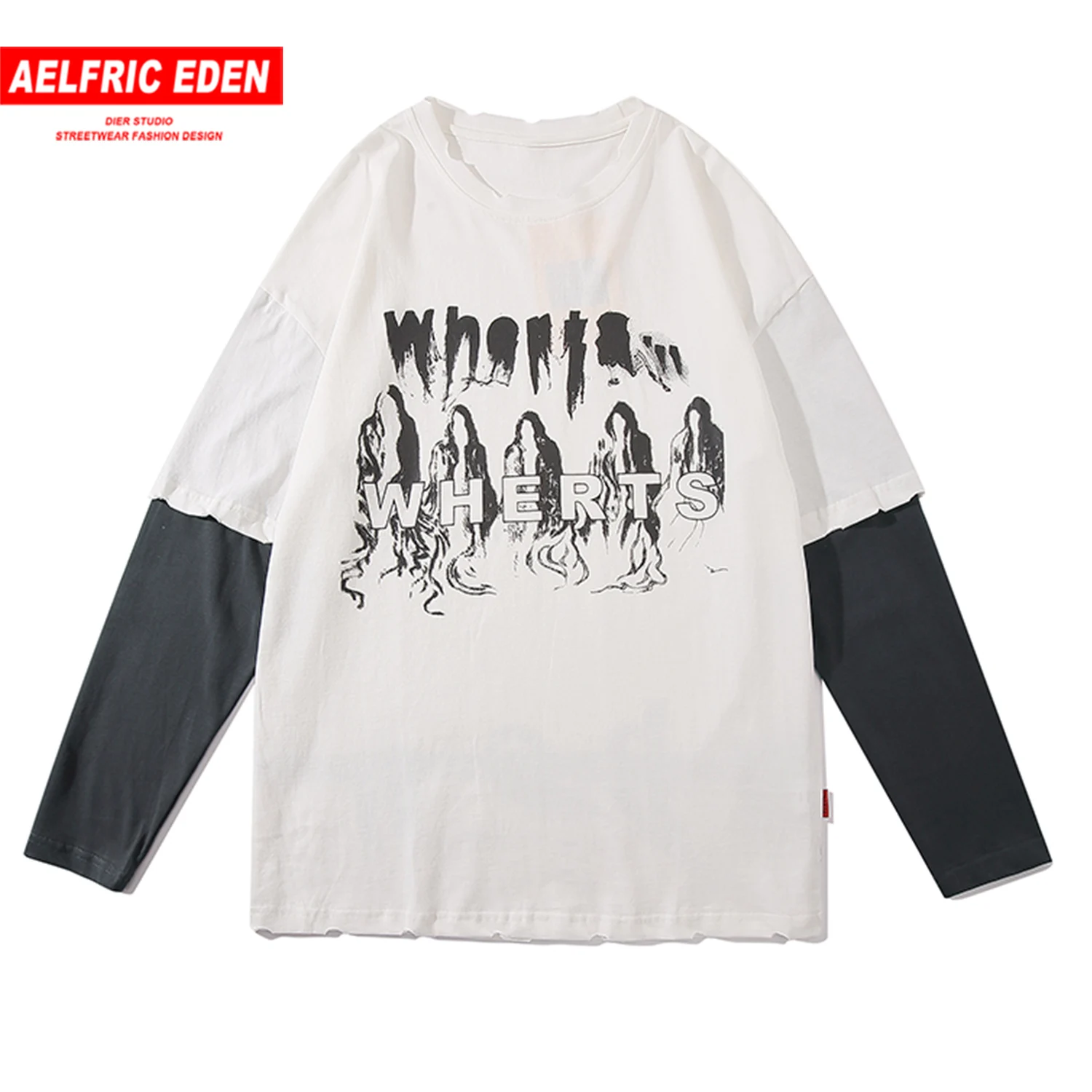 Футболка мужская в стиле хип хоп с пэчворком модный Свободный Топ Харадзюку