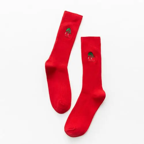 Red C 3 пар/лот = 6 штук, осенне-зимние носки, модные женские милые длинные носки без пятки с вышивкой фруктов, повседневные женские носки - Цвет: Red C