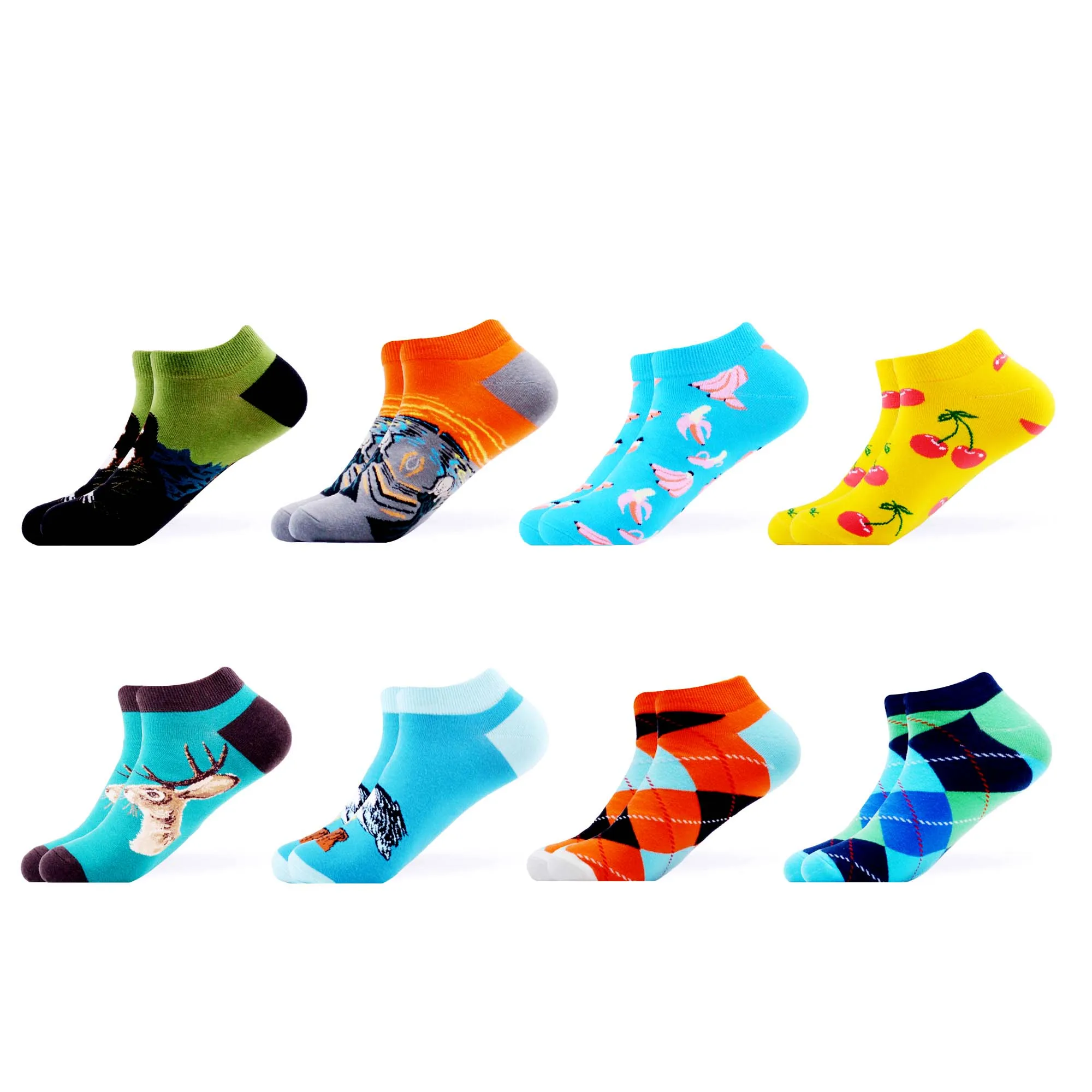 SANZETTI, 8 пар/лот, мужские летние повседневные чёсаные короткие носки, цветные носки в стиле хип-хоп, носки-башмачки в клетку с рисунком - Цвет: B05852
