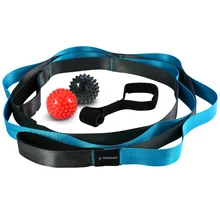Elastic Stretching Strap with Loops, 2 Foot Massage Ball and Door Anchor 4 PCs Kit with Carry Bag