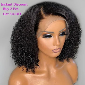 

13x4 Short Bob Wig 150% Kinky Curly Lace Front Human Hair Wigs Remy Pre-plucked Human Hair Wig Natural Color For Black Women