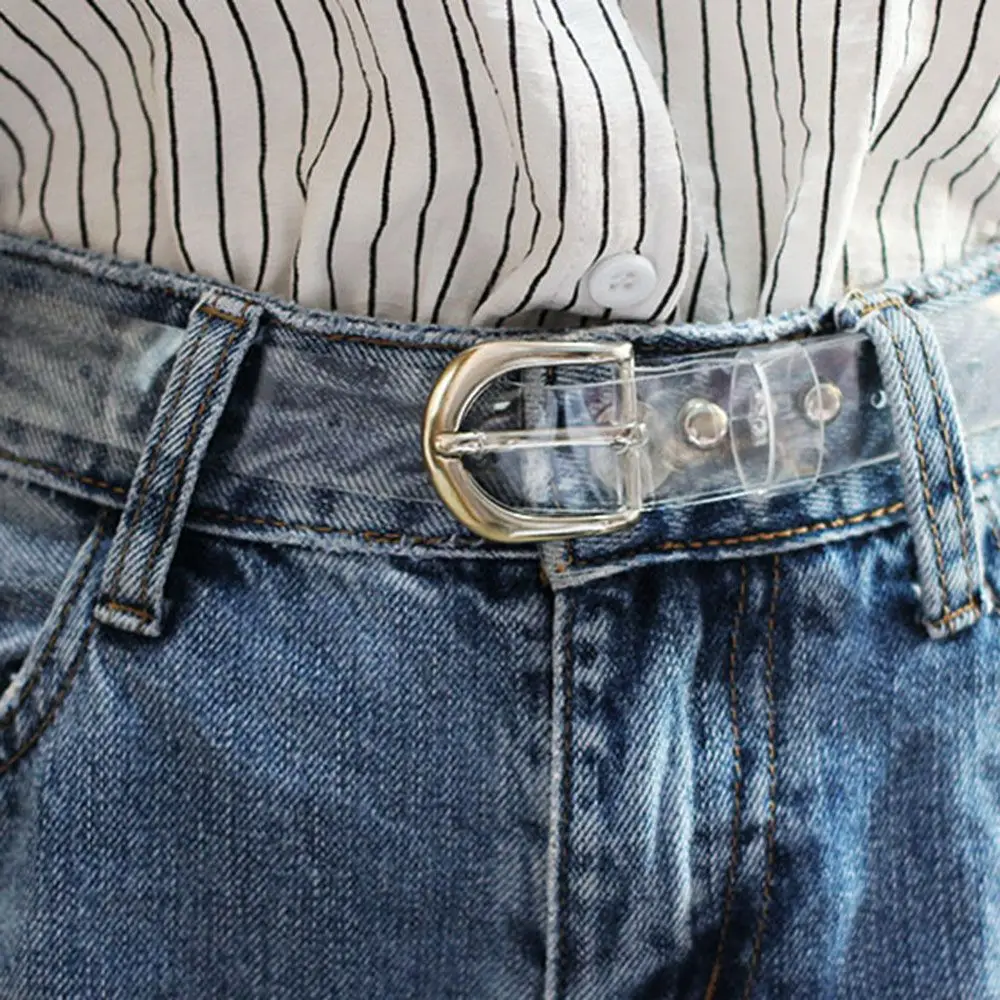 

1PCS Women Transparent Belt Resin Cute Jeans Dress Waist Strap Pin Buckle Harajuku Ladies Round PVC Clear Belt Girls Waistband