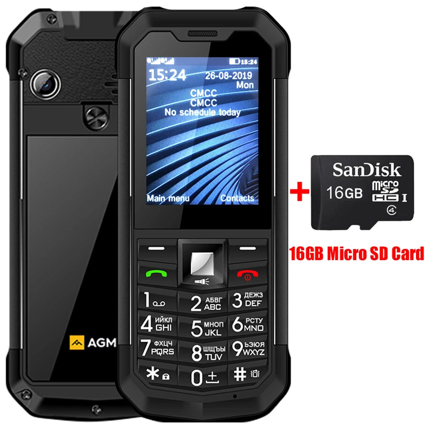 Black add 16GB card AGM M3, русская клавиатура, прочная, IP68, водонепроницаемая, ударопрочная, кнопка для мобильного телефона, две sim-карты, 1970 мА/ч, FM, разблокировка, GSM мобильный телефон - Цвет: Black add 16GB card