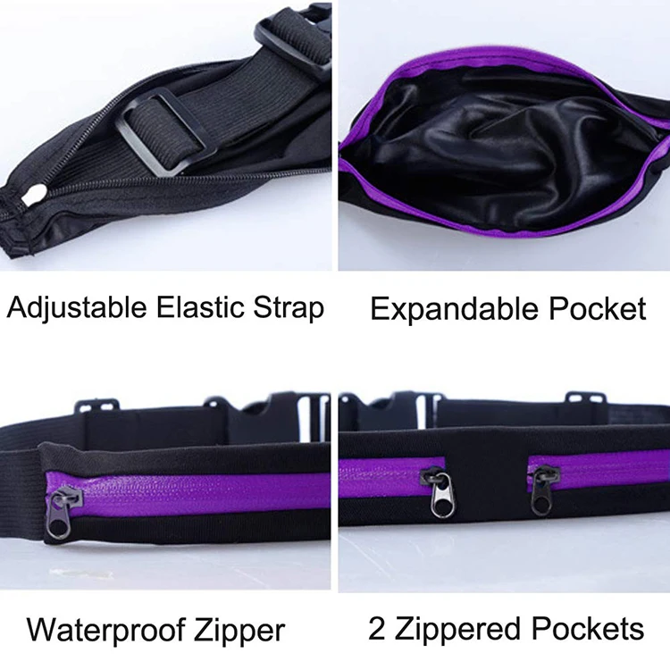 Waterproof Running Belt Hands-Free Waist Mobile Phone Belt With 2 Zipper Pockets Multi-color Elastic Fanny Pack Waist Bag Pouch 4